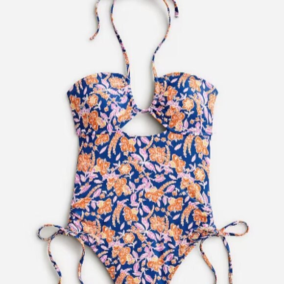 J. Crew Halter Cutout One-piece Bathing Suit Floral Print Plus Size 24 NWT Boho - Picture 1 of 8